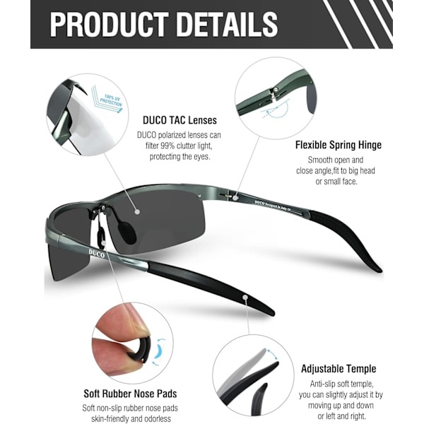 Polariserade solglasögon för män med UV-skydd - 8177s Gunmetal Frame Mirror