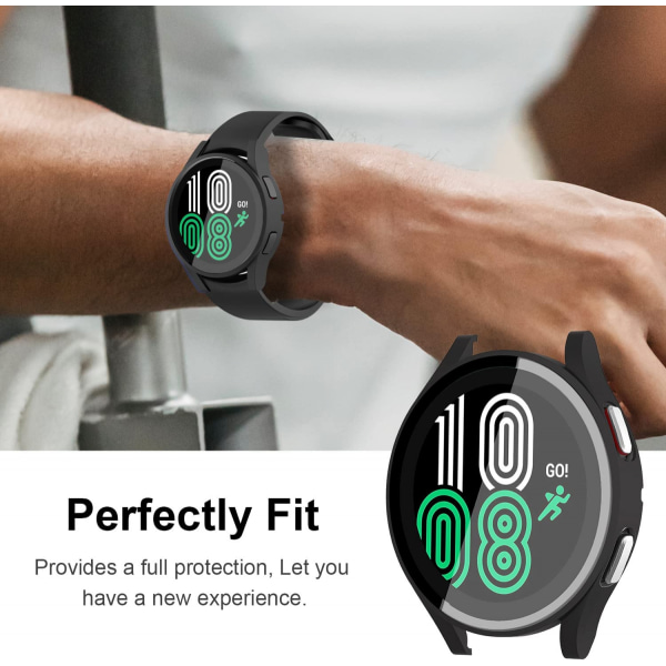 Hærdet glas skærmbeskytter til Samsung Galaxy Watch 4 44mm, mat PC beskyttelsesramme, ridsefast, fuld dækning, kompatibel med Samsung Galaxy Watch 4