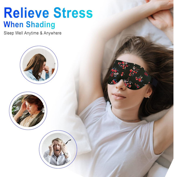 3D Sovemaske, 100% Mørklægning 3D Kontureret Sovemaske, Komfortabel & Super Blød Sovemaske med Justerbare Stropper til Kvinder, M