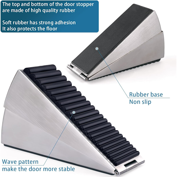 WJSMSterkeste store dørstopper - Heavy Duty dørstopp kile høye dørstoppere for bunnen av døren, 3 tommer høy justerbar fjærbelastet dørstopper Silver 1 Pack