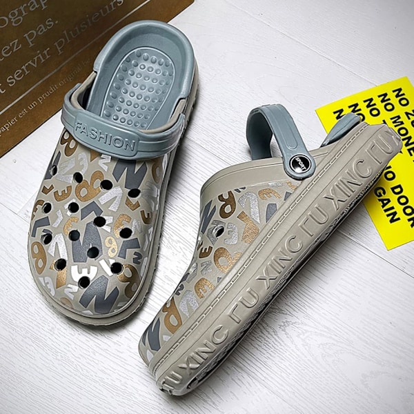 Trädgårdsskor för män och kvinnor, sommarsandaler, lätta, halkfria promenadskor, unisex, vuxna, träskor för pool, strand, trädgård, kök, dusch Grey 11inch 8 Women/6.5 Men