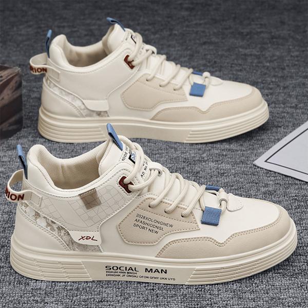 Herr High Top Skor Casual Sports Läder Ovandel Gummisula Bekväma Herr Board Skor för Höst Vinter Beige 41