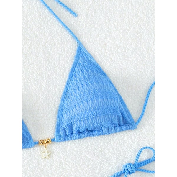 WJSM Dame Halterneck Tie Side Triangle Bikinisett Høy Skjæring 2 Delers Bikini Badetøy Blue Color S