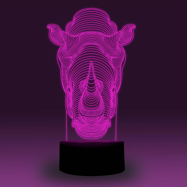 Djur Noshörning 3D LED Illusionslampa Nattlampa för Barnrum Dekoration 7 Färgväxlande USB Batteri Bordlampa Presenter Leksaker (Svart Bas med Fjärrkontroll, Noshörning-3)