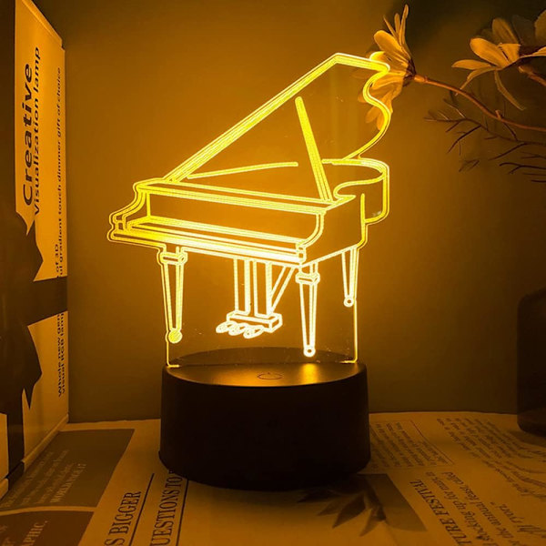 3D Pianonattlampe med Illusionslys, 16 Fargeendringer, Bord- og Skrivebordsdekorasjon, Akryl Flat ABS-base, USB-kabel, Bursdagsgave, Leke