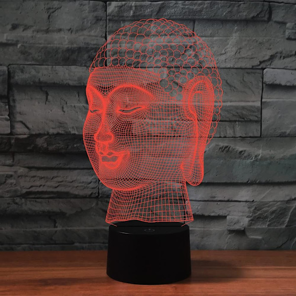 3D Buddha -kaukosäätimellä varustettu 16-värinen yövalo, illuusioakryyli LED-pöytä- ja sängynpäätylamppu, lasten makuuhuoneen pöytäkoriste, syntymäpäivälahja, lelu lapsille