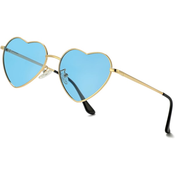 Polariserede hjerteformede solbriller til kvinder - Fashion Lovely Style Metal Frame UV400 beskyttelsesglas Gold Blue 54 Millimeters