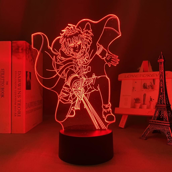 Anime 3D Illusion Manga Mikaela Hyakuya Figur Natlampe LED Bordlampe Skrivebordslamper Natlys 7/16 Farver USB Belysning Soveværelse Hjem Decor