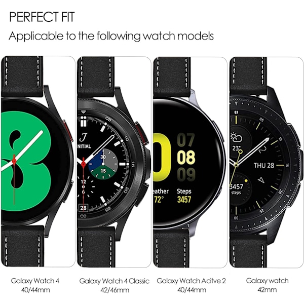 AVEKI Galaxy Watch 4 -ranneke 40mm 44mm/Galaxy Watch 4 Classic 46mm 42mm -ranneke, 20mm nahkaranneke naisille ja miehille Samsung Galaxy Watch Active 2/Wa -kellolle