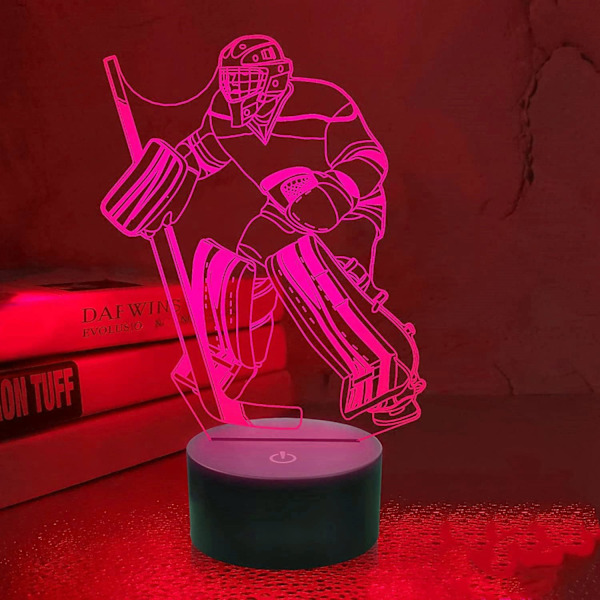 3D Ishockey Spelare Nattlampa Illusion Nattlampa 7 Färgväxlande Touch Switch Bordsskiva Dekorationslampor Present Akryl Platt ABS Bas