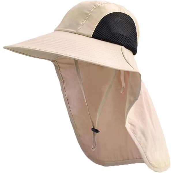Solhatt för män och kvinnor med nackskydd, UPF 50+ UV-skyddande vandringsfiskehattar, bredbrättad solhatt för kvinnor och män 1pack-beige
