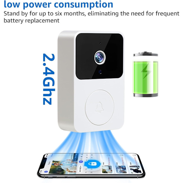 Smart dørklokke med 60° synsvinkel Trådløs fjernbetjening Videodørklokke Intelligent visuel dørklokke Hjem HD nattesyn 2.4g WiFi sikkerhedsdør Dørklokke