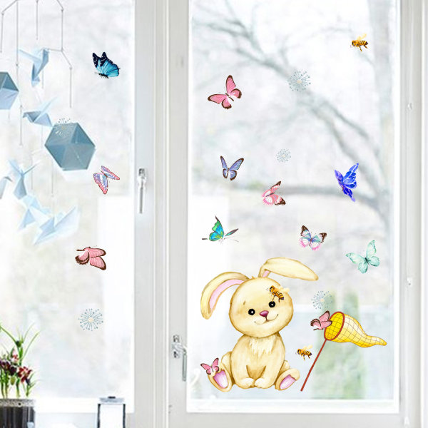 Wall Stickers Cartoon Rabbit Butterfly Children's Room Wall Stickers Art Decoration Background Wallpaper Bedroom Removable Wall Stickers