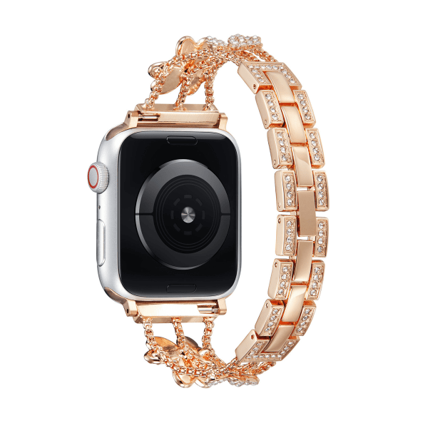 Bling Metal Remme til Apple Watch Kvinder Luksus Diamant Krystal Rustfrit Stålerstatningsrem til iWatch Serie 8 7 6 5 4 3 2 1 SE