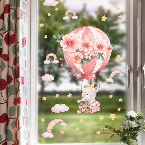 Värikkäät Balloon Animals seinätarrat, söpöt norsun ja tähdet seinätarrat, irrotettava kuori ja tikku sarjakuva neutraali vinyyliseinäkoriste