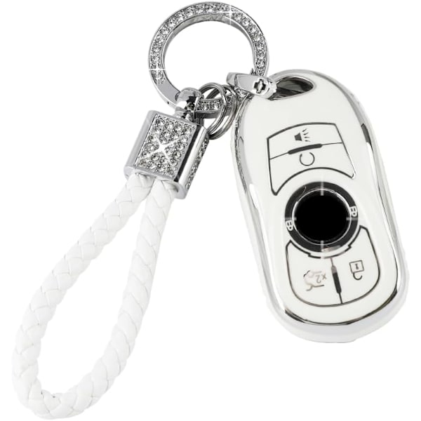Vit nyckelbricka för Buick 6 knappar bilnyckel skalfodral mjukt TPU bling nyckelring för Buick Enclave Encore LaCrosse Regal Envision