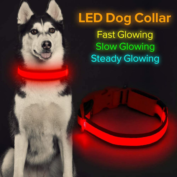 LED-hundhalsband, USB-uppladdningsbart lysande hundhalsband, justerbart bekvämt mjukt mesh-säkerhetshundhalsband för små, medelstora, stora hundar, röd, L