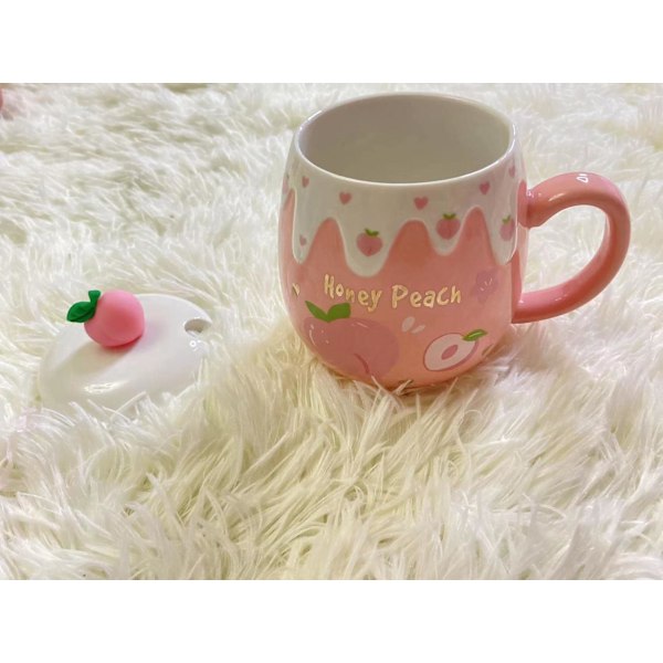 Høj skønhedskop med låg og ske Mug Kvinder Student Koreansk Version Sød ins Kaffe Kop Husholdning Keramik Morgenmad Kop