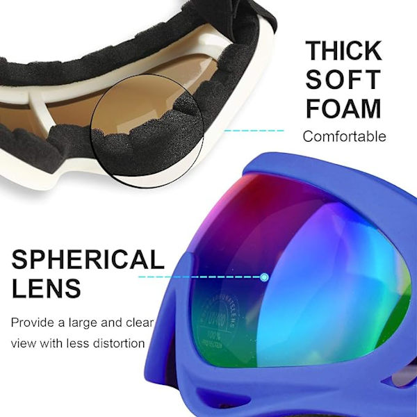 Skidglasögon, Motorcykelglasögon, Snowboardglasögon för Män Kvinnor Barn UV-skydd Skum Anti-Scratch Dammsäker(blå)