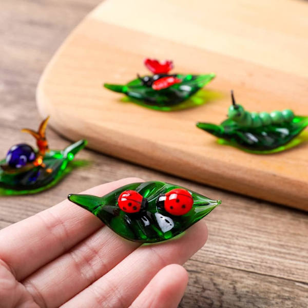 Handgjorda Mini Insekter Figurer Samlarobjekt 5st Konst Blåst Glasfigurer Miniatyr Glasprydnader, Skrivbordsbord Simulation Djur