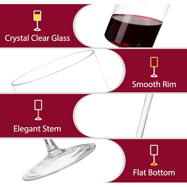 14oz vinglass, sett med 4, firkantede vinglass for hvitvin, krystall moderne stettede glass Clear 14oz