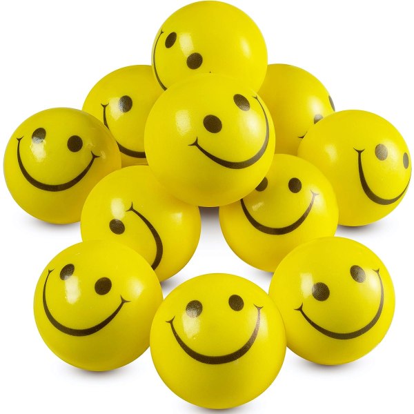 SAYTAY Smile Face-stressbollar (bulkförpackning om 24) för barn och vuxna, 2 tum gula roliga glada ansiktspressbollar för ångestlindring, handterapi eller