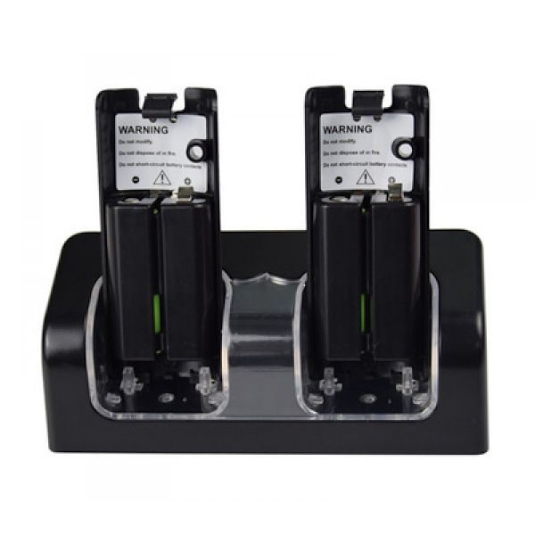 For Nintendo Wii U Dual Remote Controller Lader Ladestasjon + 2x Oppladbare Batteripakke Tilbehørspakke, Svart