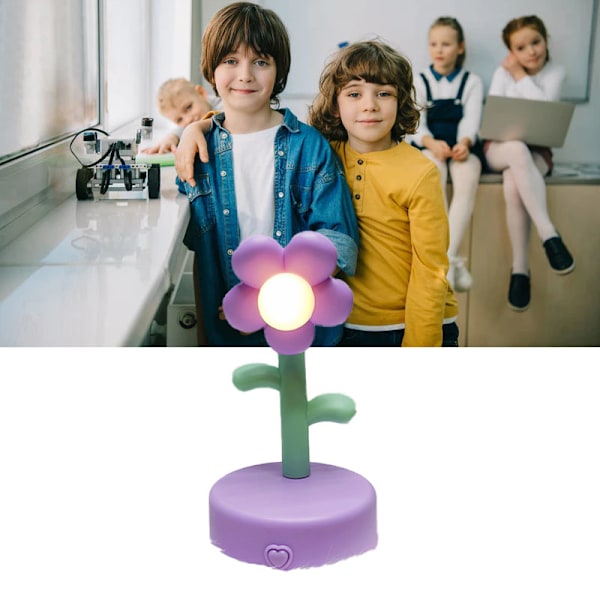 Sød blomst nattelys bærbar bordlampe dekorativ til kontor sovesal indretning Purple