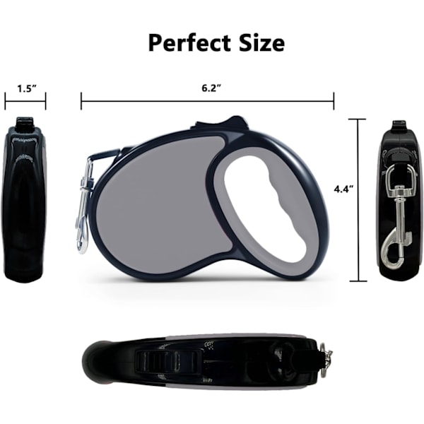 Inntrekkbar hundekobbel, 16 fot [sterk nylonbånd] 360° flokefri for små og mellomstore hunder opptil 30 pund, enhåndsbrems, pause, lås, med gavepakke Grey
