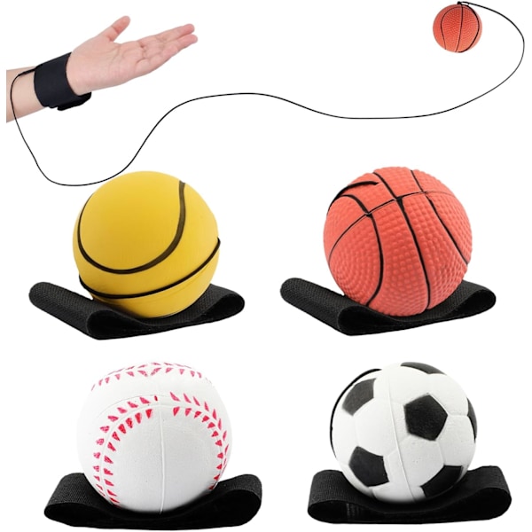 4 st Returnboll för handled 6 cm Återstudsande boll med band Återstudsande bollar med snöre Elastiskt snöre Boll handled