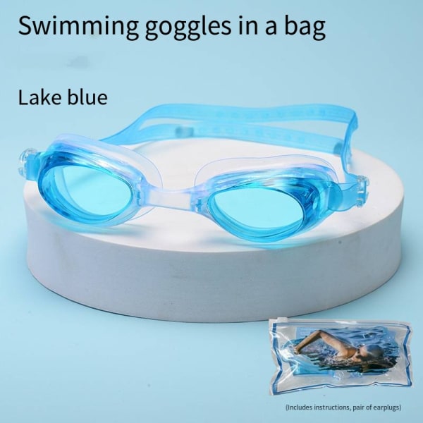 Vanntett svømmebriller Unisex svømmebriller flate briller justerbare Blue(bagged swimming goggle)