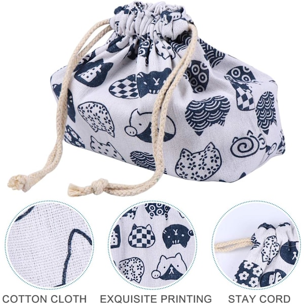 Snørepose Frokostpose Dobbeltlags Fortykket Japansk Stil Bento Tote Pouch Slik Gaveholder Pakke til Hjem Bryllup Fødselsdagsfest Hvid White 27Ã—19cm