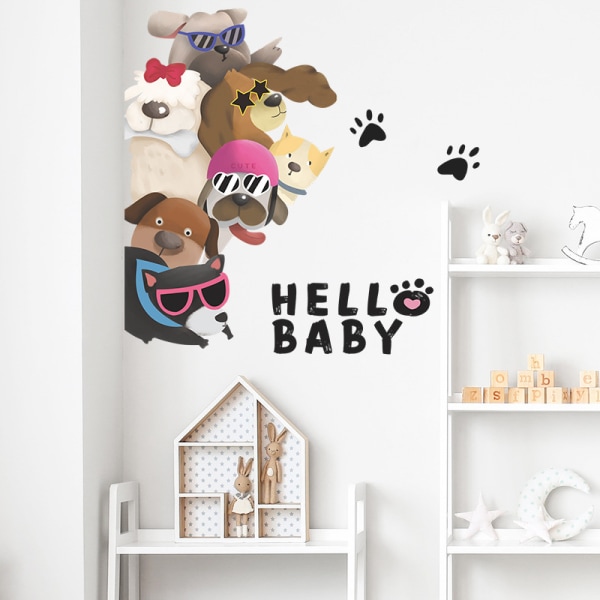 För barnrum Hundar Mönster Cartoon Animal Wall Sticker