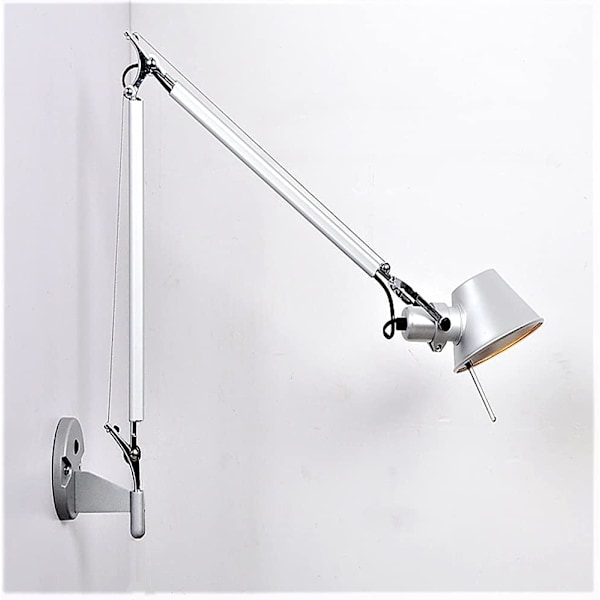 Vägglampa med tre färger, variabel belysning, lång svängarm, utdragbar vägglampa med justerbart huvud, silver, liten
