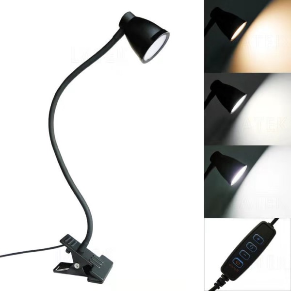 Klips på lys, læselys klips til hovedgærde/lysfarve kan ændres/natteseng læselampe klips på skrivebord og computer，USB LED lille bordlampe（sort）
