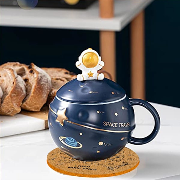 Astronautkopp med rymdpräglad planetmugg, Nyhetsmugg med lock och sked för kaffe, te, mjölk, estetisk inredning rolig present till flicka pojke kvinnor