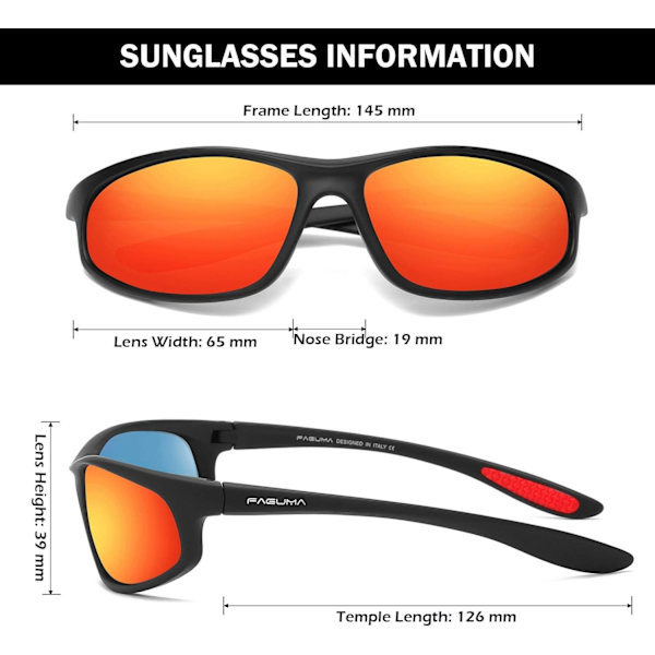 Polariserte sportsolbriller for menn sykling kjøring fiske 100% UV-beskyttelse Black Frame Red