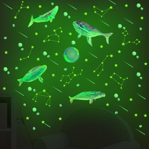 3D Ocean Fish Shark seinätarrat, hehkuvat pimeässä makuuhuoneen seinätarrat irrotettavat vedenpitävät seinätaidetarrat sisustus