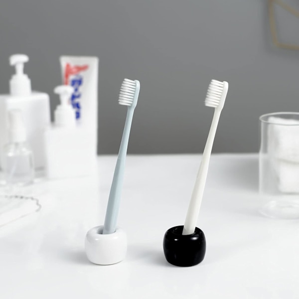Mini Keramisk Tandbørsteholder Stativ til Badeværelse Forfængelighed Bordplade, Håndlavet Par Tandbørste Hovedholder, Barbermaskineholder og Kontor Penneholder, B Black white