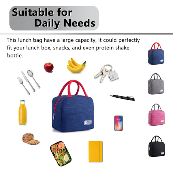 Isoleret frokostposer til kvinder og mænd, genanvendelige frokostbokse, vandtæt tote taske til arbejde, kontor, picnic, udendørs (mørkeblå) Navy Blue