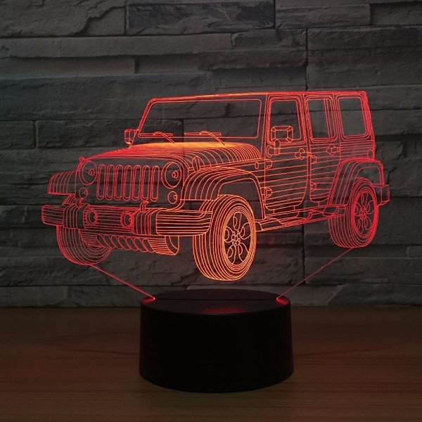 3D LED Bil Nattelykt Gradient Jeep Form USB Sengelampe Soverom 3D Bordlampe USB Innendørs Dekor Atmosfærisk Lampe Bursdagsgave