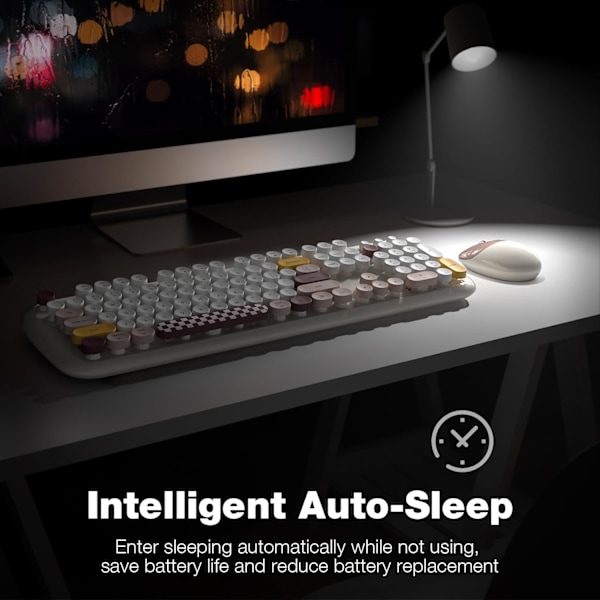 Trådløst Tastatur og Mus Combo, 2.4G Fuld Størrelse Retro Skrivemaskine Computer Tastatur og 3 Niveau Justerbar Trådløs Mus til Windows