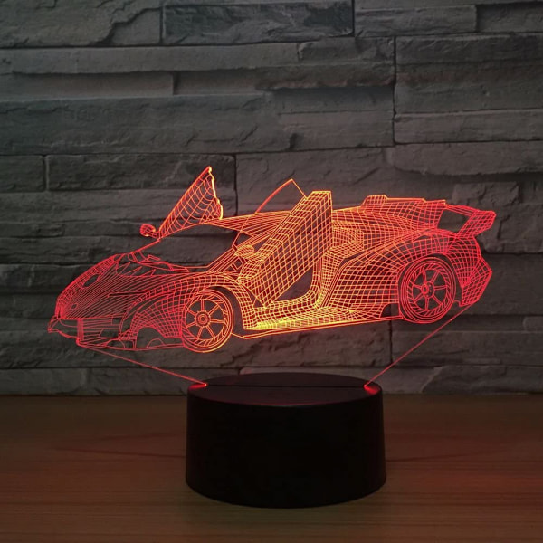 7 Väriä Vaihtava Yövalo 3D Tunnelma Lamppu 3D Visuaalinen Illuusio LED-Lamppu Lapsille Leikkiin Joulu- ja Syntymäpäivälahjaksi (Kilpa-auto)