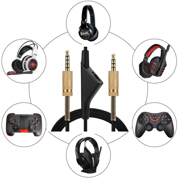 Reservekabel for Astro A40 A10, 2,0 M 2 meter lydkabel Aux-kabel kompatibel med A10 A40 A40TR Gaming-headset med volumkontroll (Volumkontroll