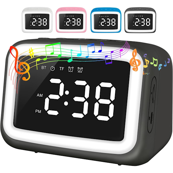 Barnväckarklocka med Bluetooth-högtalare för sovrum, Ok to Wake-väckarklocka för barn med dimbart nattljus, digital klocka med dubbla alarm, snooze red