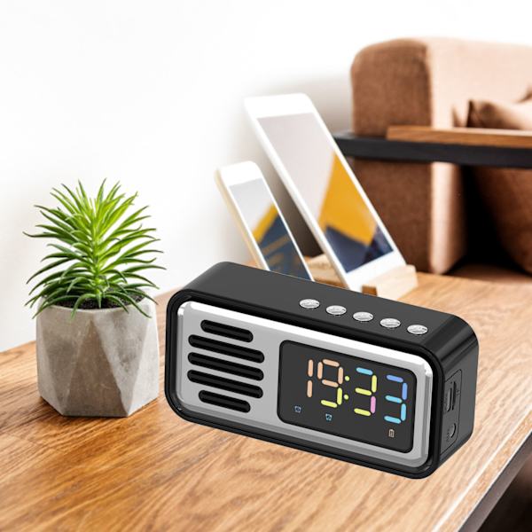 Innovativ retro Bluetooth-högtalare, bärbar, trådlös bordslarm med LED-färgskärm Black Silver