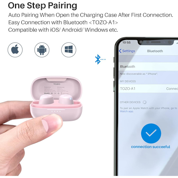 A1 Mini Bluetooth 5.3 trådløse ørepropper med ladeetui - IPX5 vanntett, førsteklasses lyd, innebygd mikrofon Rose Gold