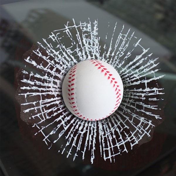 2 stk. 3D simulering golf/baseball knust glas bilrude klistermærke halloween, prank (baseball)