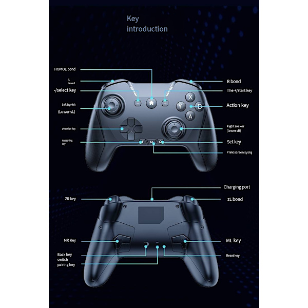 For Nintendo Ns Switch Pro håndtak Apple Computer Trådløs Bluetooth Mobiltelefon 2.4G Spillhåndtak Blue