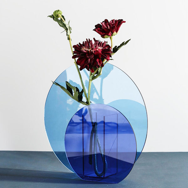 Kontorsinnovativ akryl blomvas prydnad färgglad genomskinlig snygg geometrisk vas blå rund (22x21x7cm)